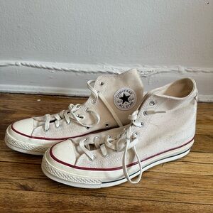 Converse High Tops in Cream with Red Accents